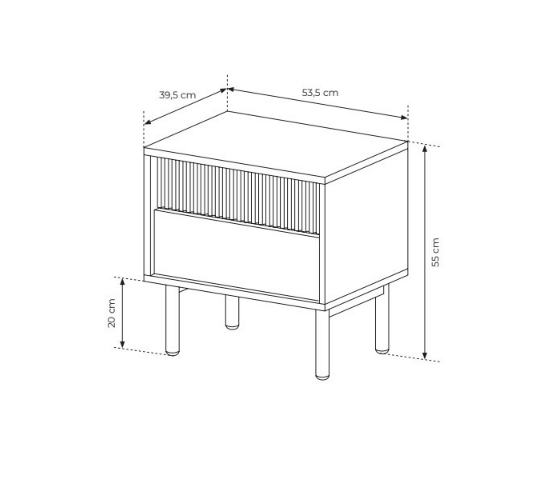 Comodino 2 cassetti con piede in legno Aries 53x55 cm