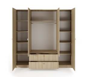 Armadio 4 ante 2 cassetti rovere Arlo 213x208 cm