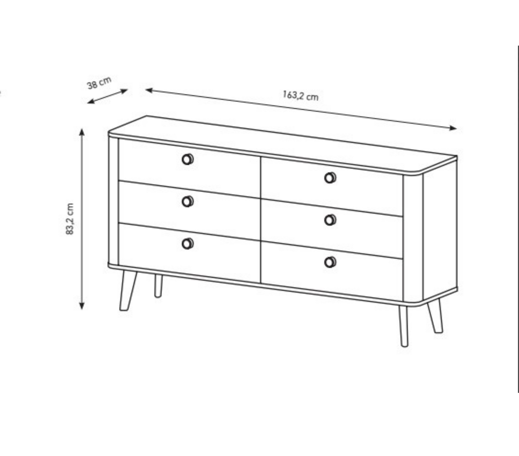 Madia 6 cassetti con piede in legno Arlo 163x83 cm