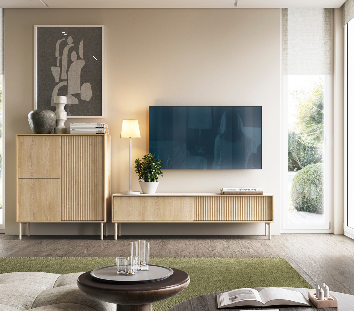 Mobile TV 2 ante con piede in legno Aries 187x51 cm