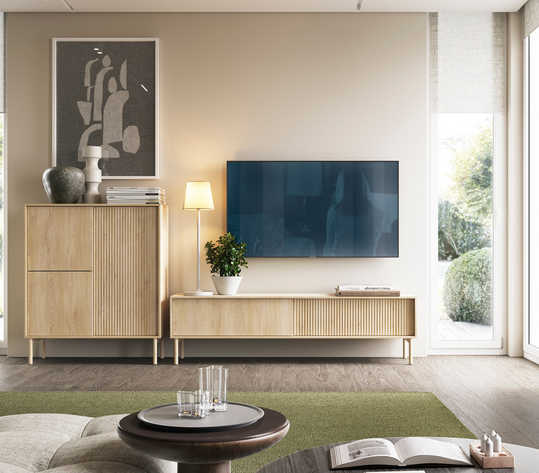 Mobile TV 2 ante con piede in legno Aries 187x51 cm