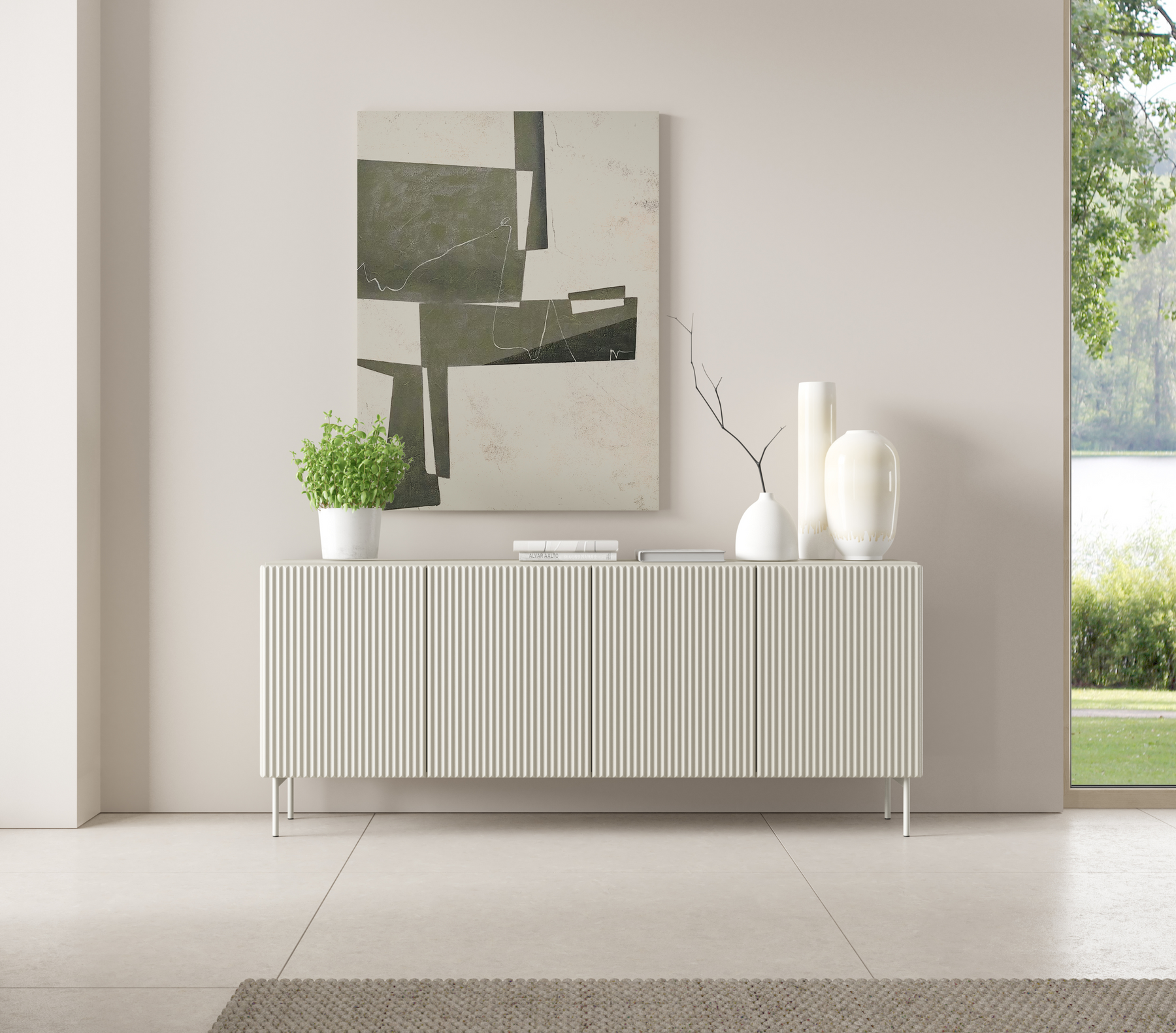 Madia 4 ante con piede in metallo Neva 195x81 cm