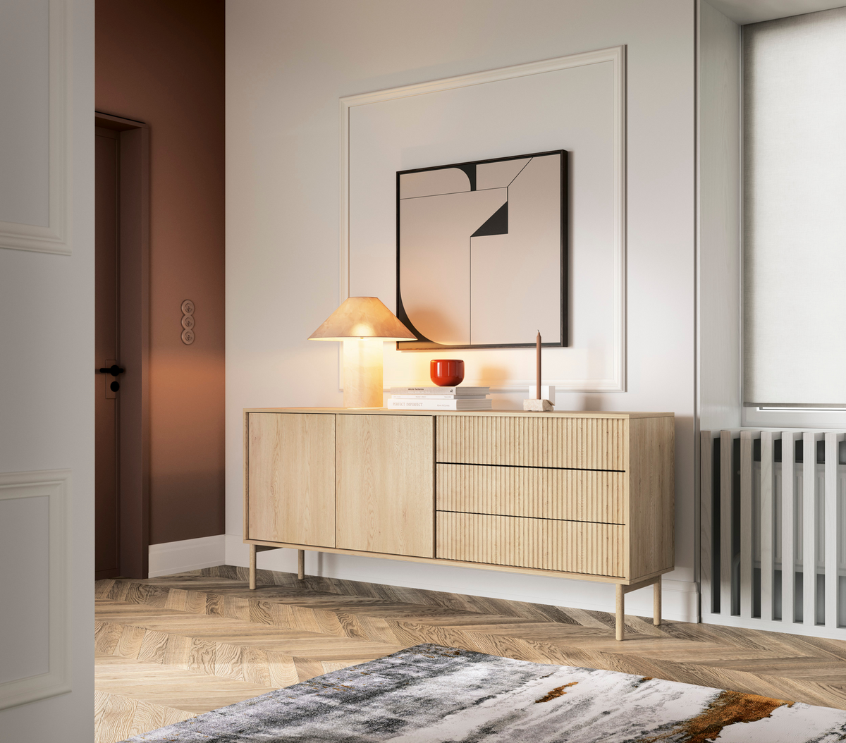 Madia 2 ante 3 cassetti con piede in legno Aries 187x79 cm