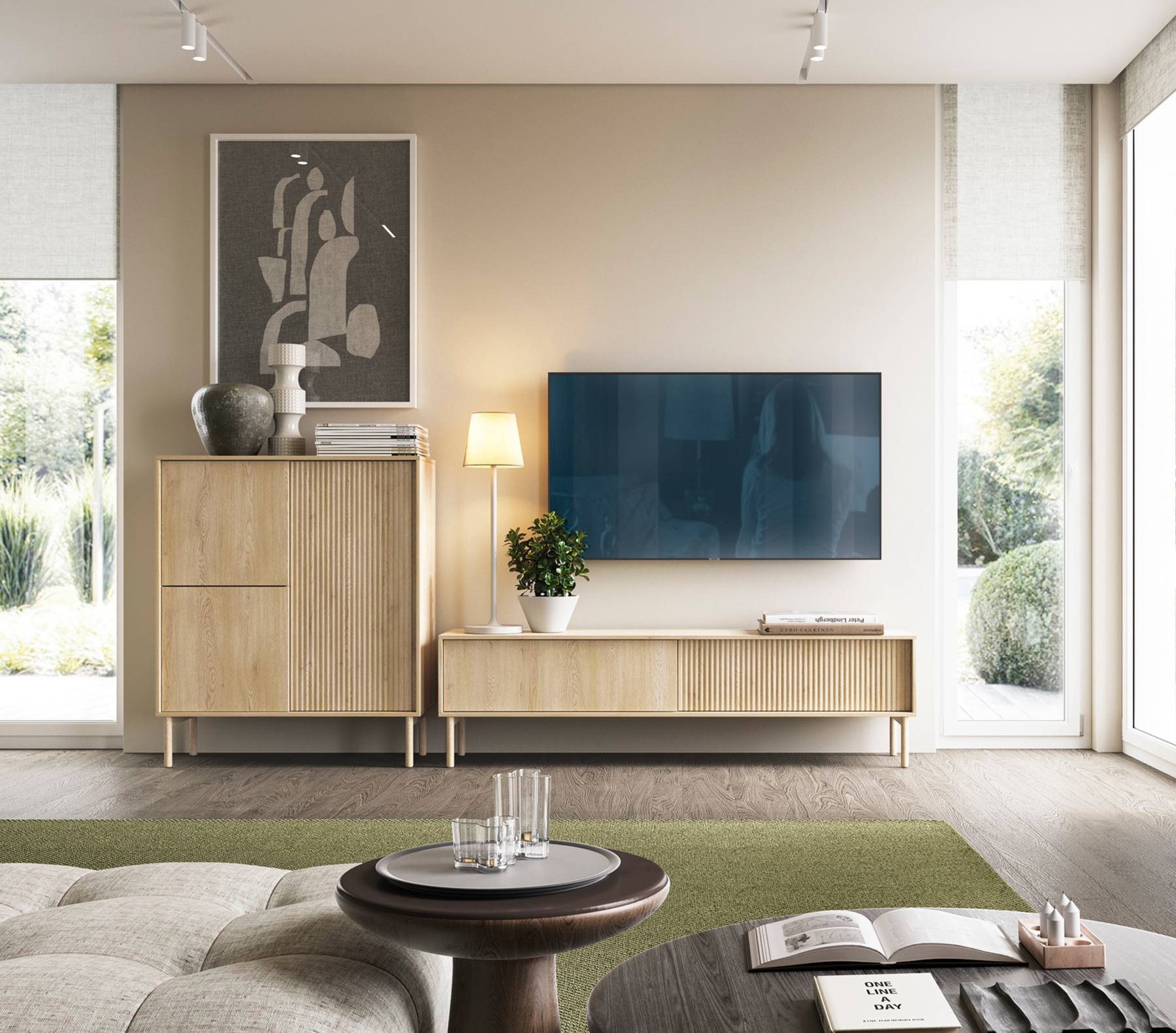 Mobile TV 2 ante con piede in legno Aries 153x51 cm