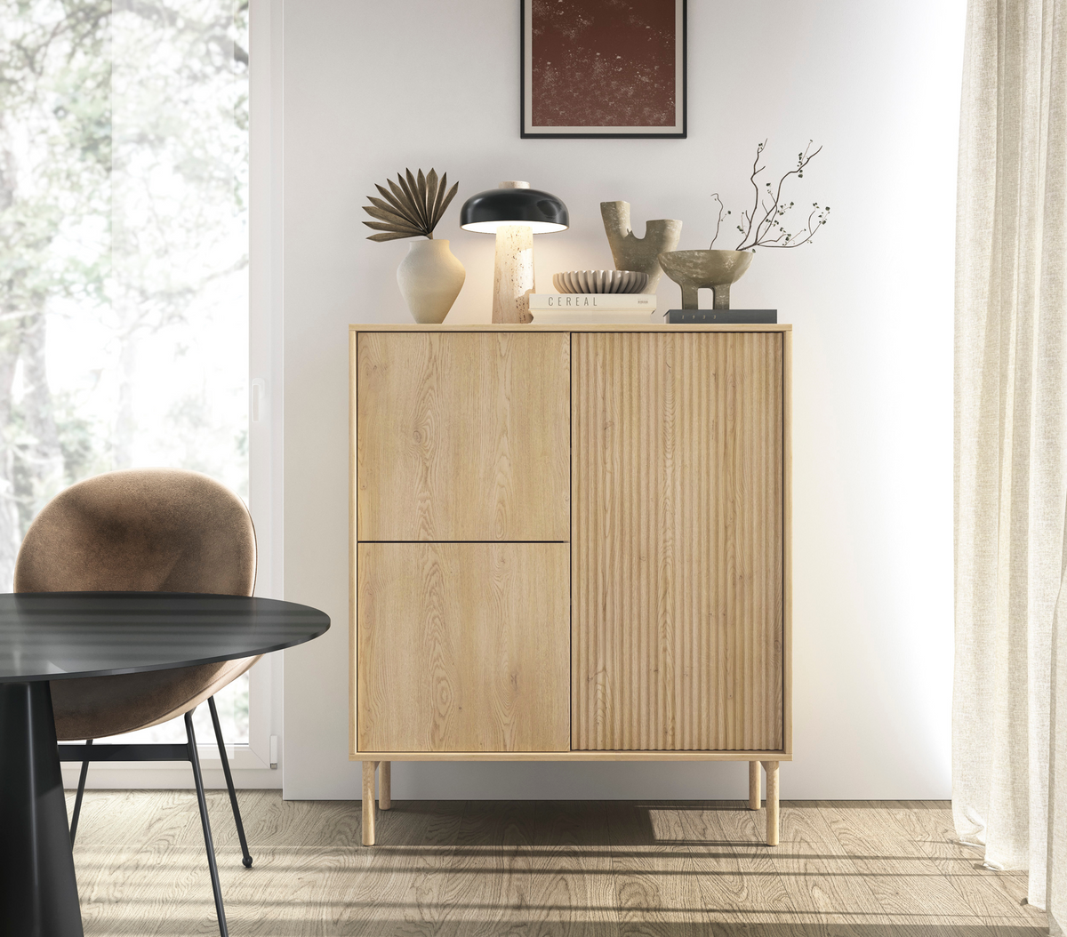 Credenza 3 ante con piede in legno Aries 103x121 cm