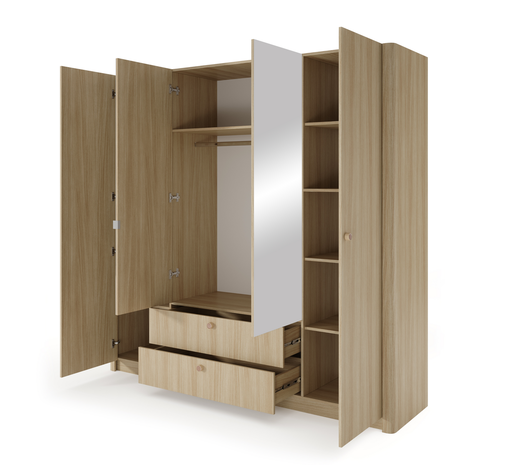Armadio 4 ante 2 cassetti rovere Arlo 213x208 cm