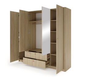 Armadio 4 ante 2 cassetti rovere Arlo 213x208 cm