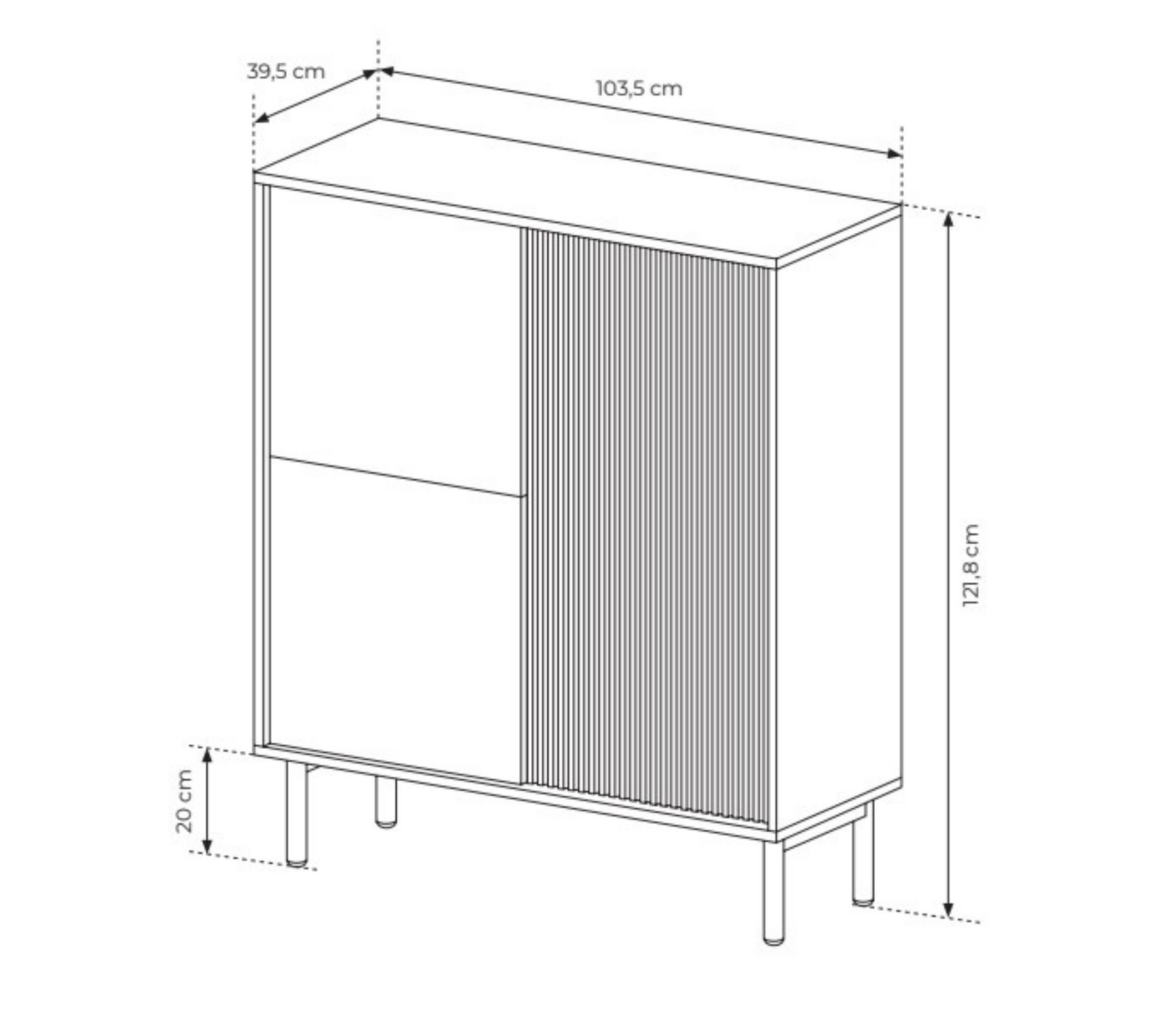 Credenza 3 ante con piede in legno Aries 103x121 cm
