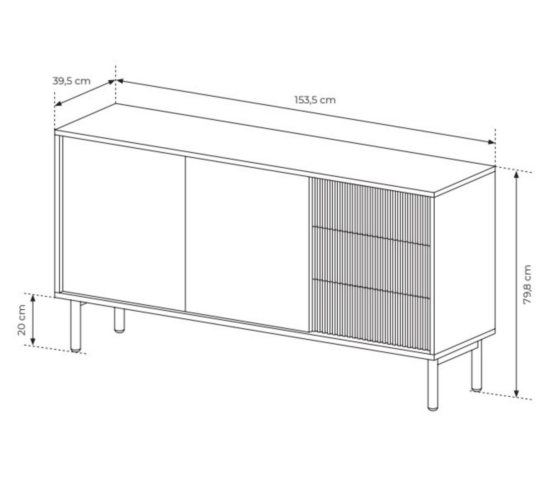 Madia 2 ante 3 cassetti con piede in legno Aries 153x79 cm