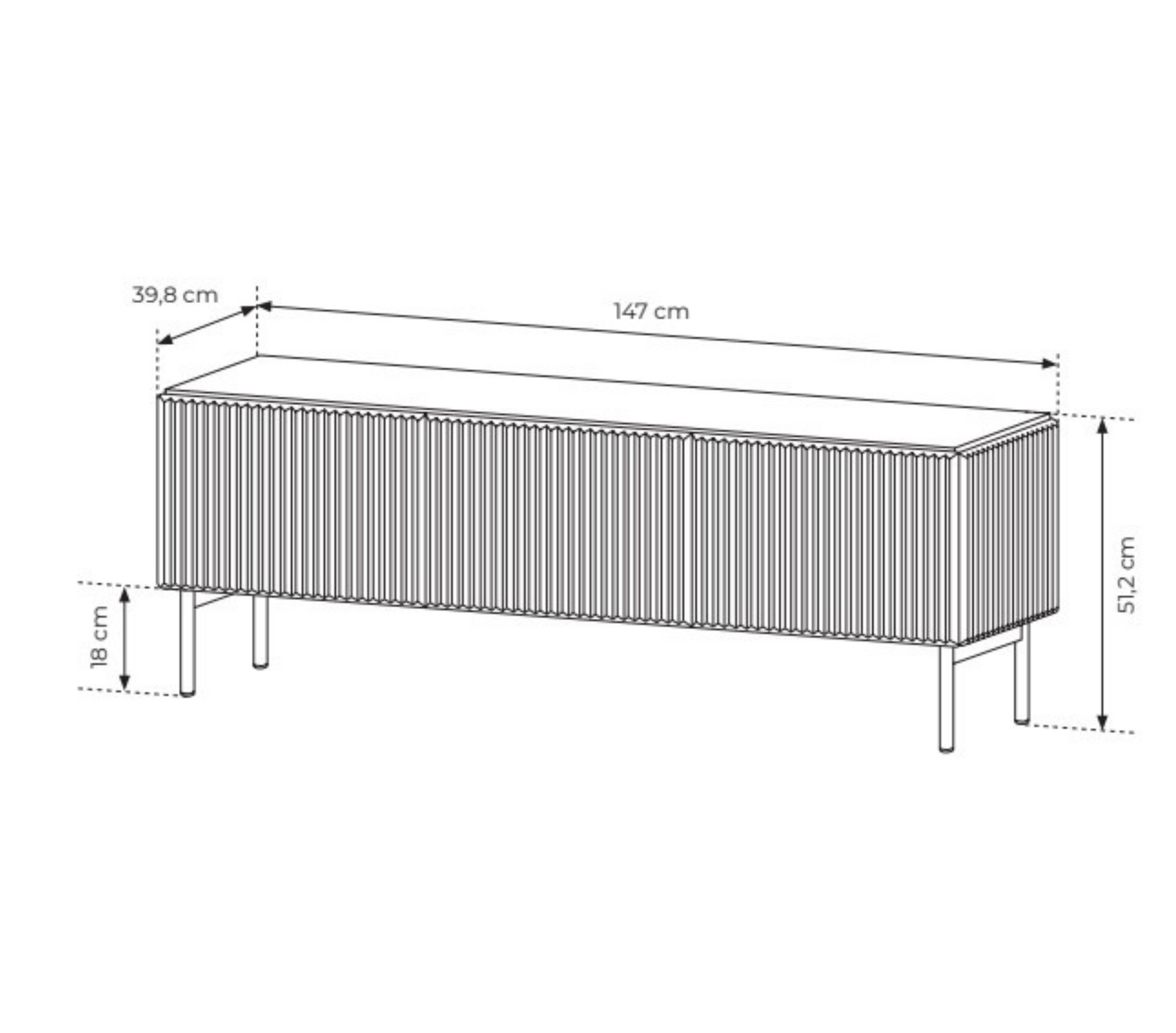 Mobile TV 4 ante con piede in metallo Neva 147x51 cm