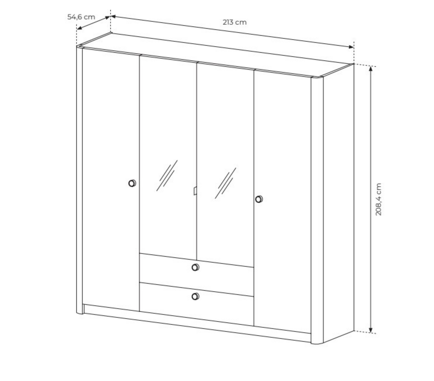 Armadio 4 ante 2 cassetti rovere Arlo 213x208 cm