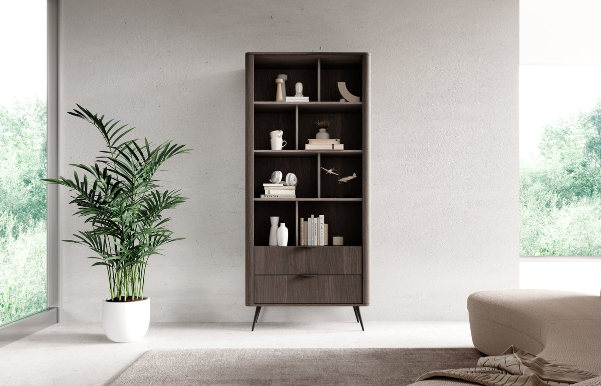 Libreria 2 cassetti con gambe in metallo Veris 88x193 cm