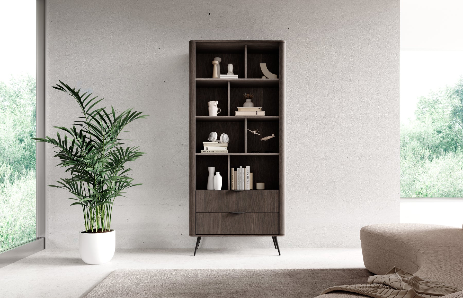 Libreria 2 cassetti con gambe in metallo Veris 88x193 cm