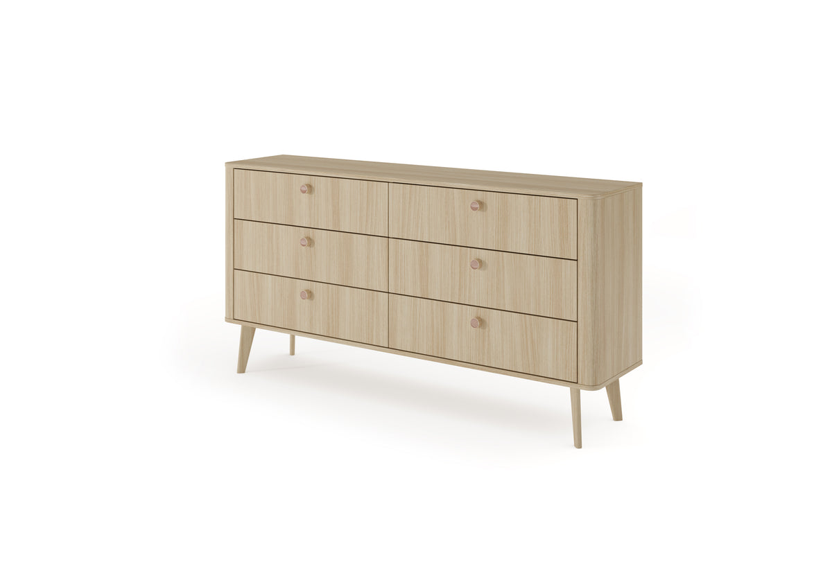 Madia 6 cassetti con piede in legno Arlo 163x83 cm