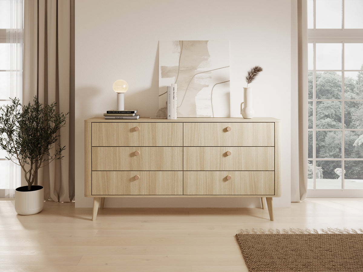 Madia 6 cassetti con piede in legno Arlo 163x83 cm