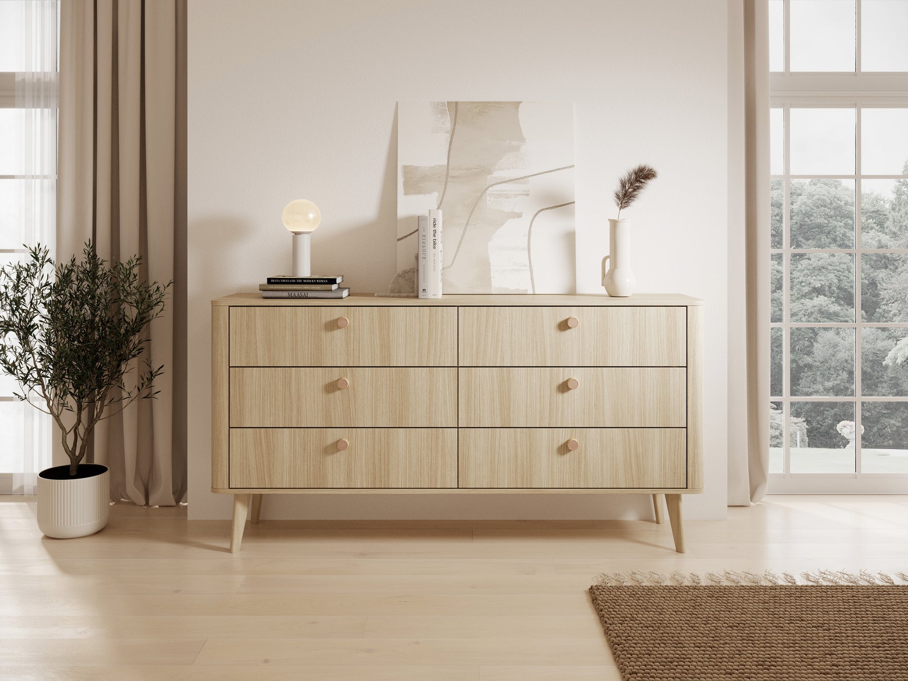 Madia 6 cassetti con piede in legno Arlo 163x83 cm