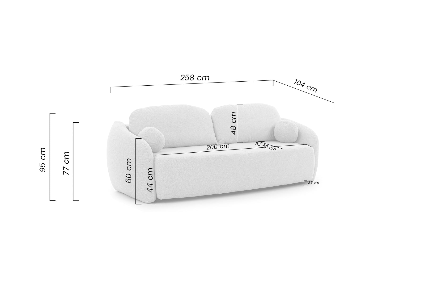 Divano letto Fiocco 258x95 cm
