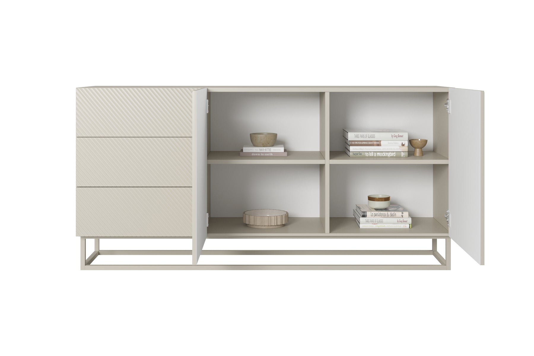 Madia 2 ante 3 cassetti in legno laminato con piede in metallo Asha 167x43 cm