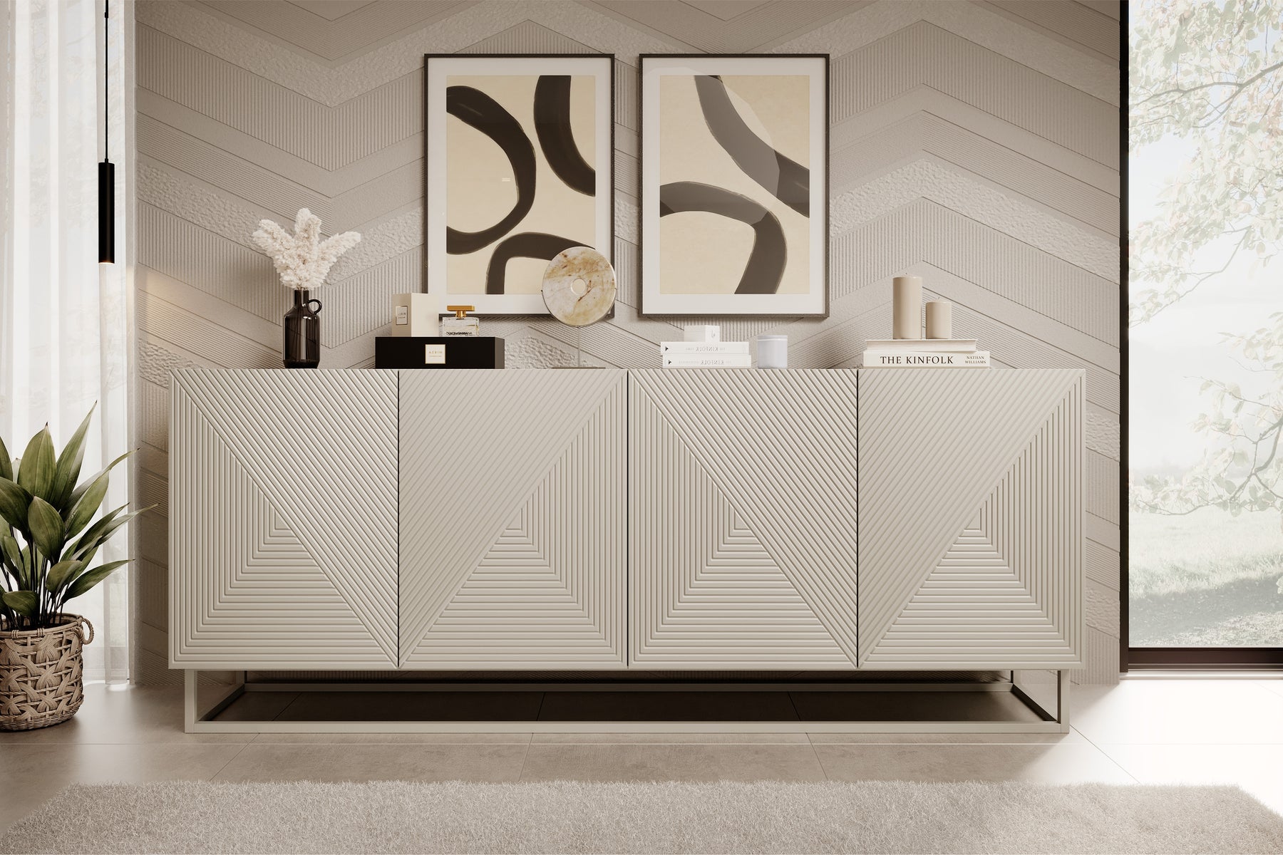 Madia 4 ante in legno laminato con piede in metallo Asha 200 x 43 cm