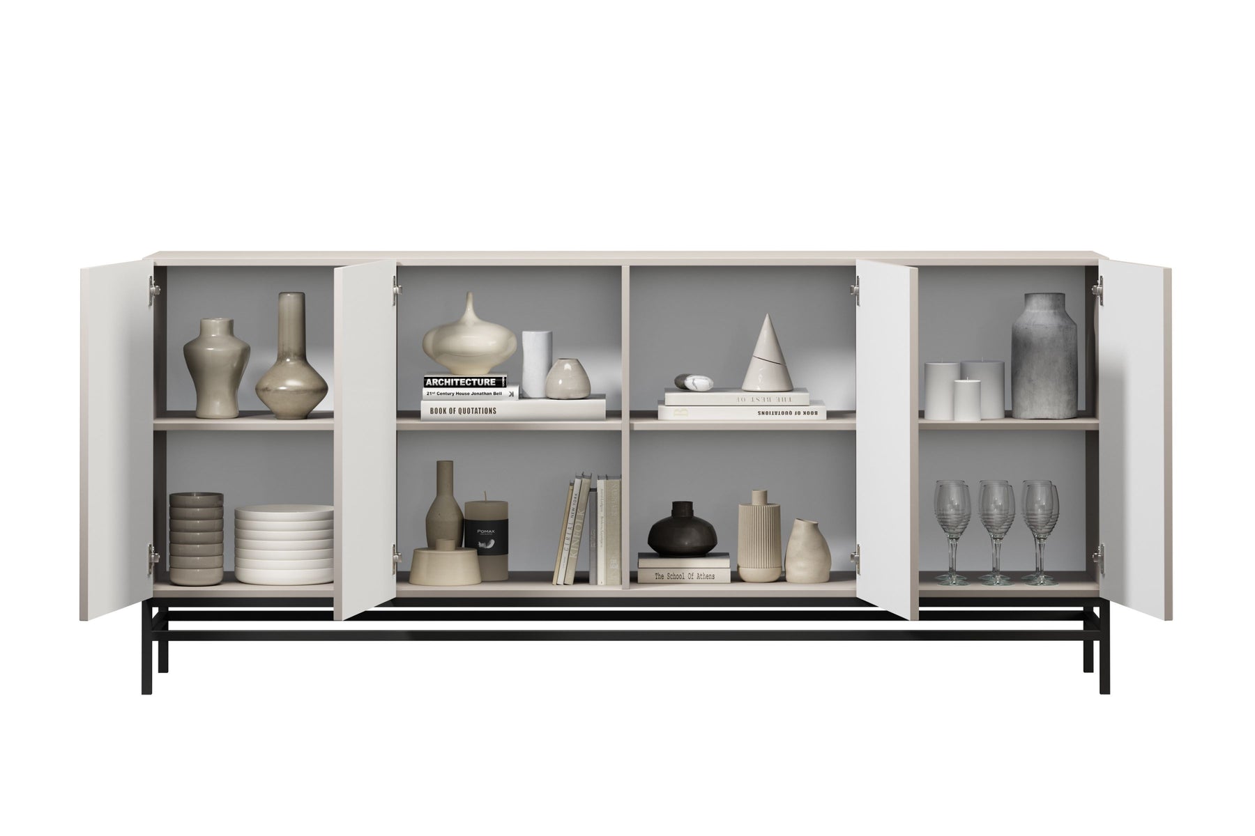 Madia 4 ante cashmere con maniglie nere Lora 200x45 cm