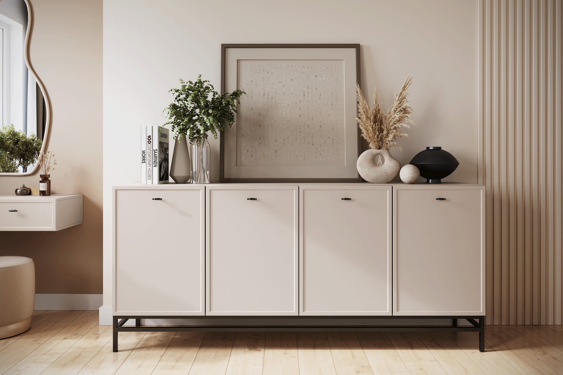 Madia 4 ante cashmere con maniglie nere Lora 200x45 cm