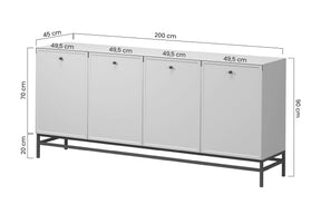 Madia 4 ante cashmere con maniglie nere Lora 200x45 cm