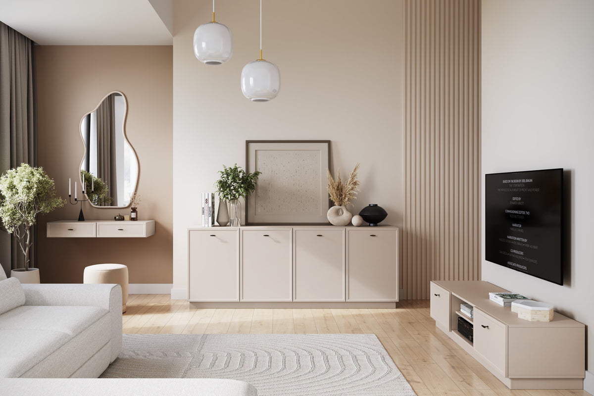 Madia 4 ante cashmere con maniglie nere Lora 200x45 cm