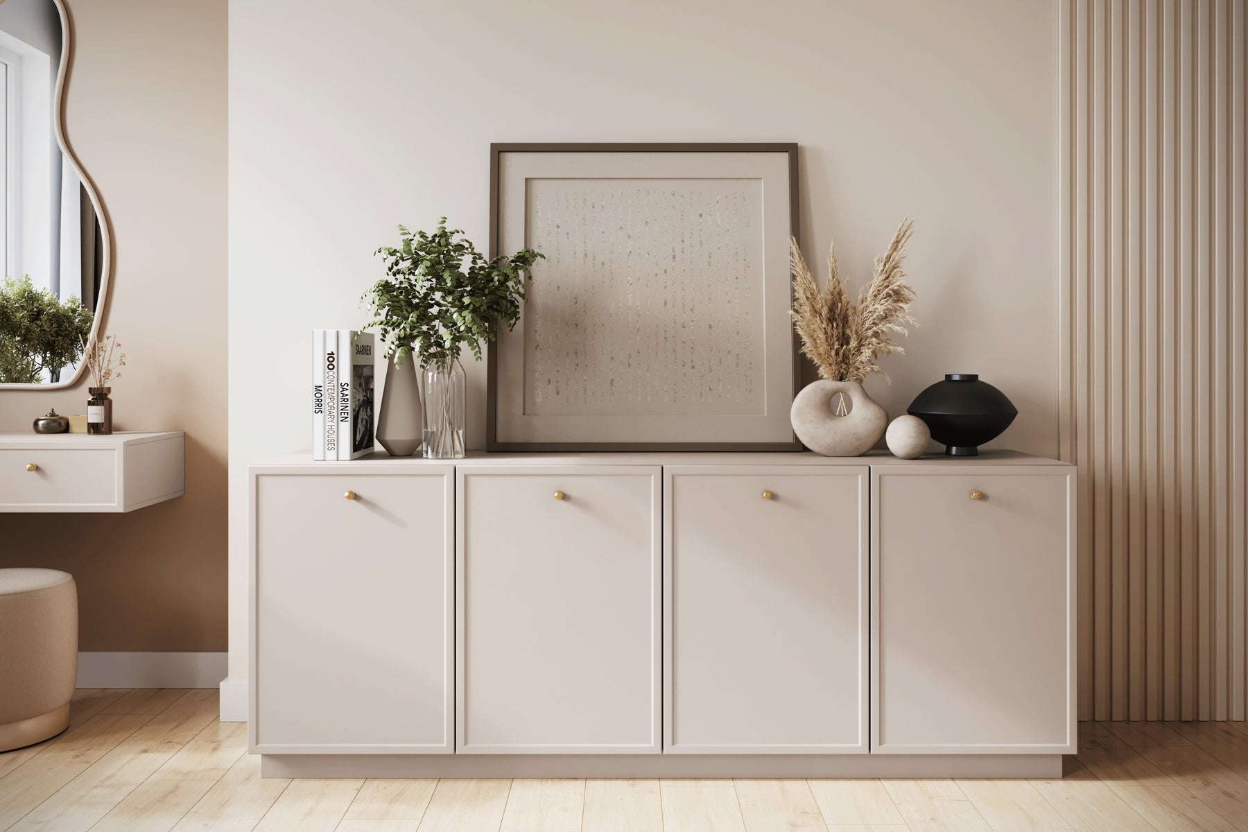 Madia 4 ante cashmere con maniglie oro Lora 200x45 cm