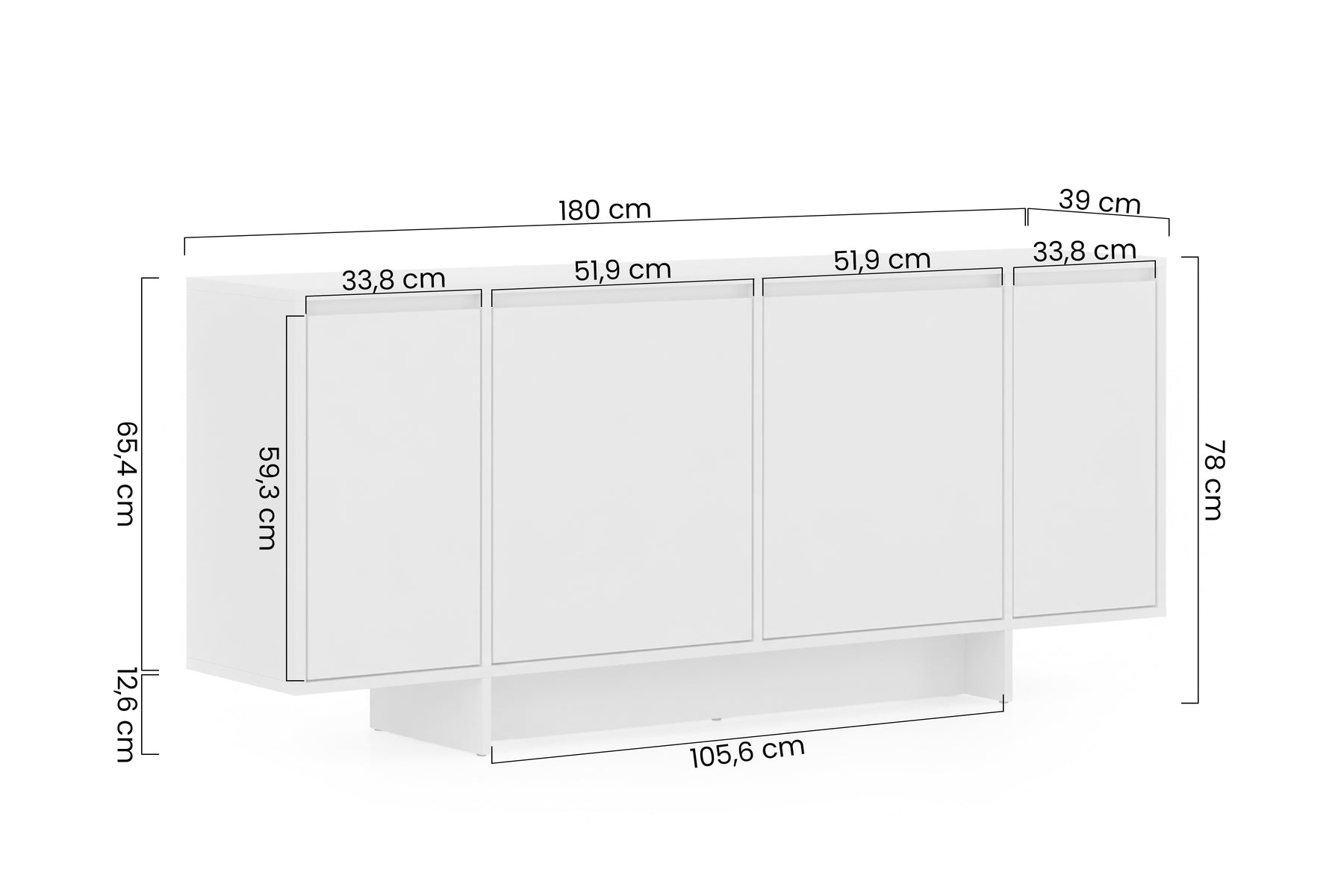 Madia 4 ante in legno laminato Enha 180 x 39 cm