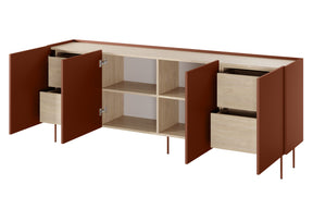Cassettiera 4 ante 4 cassetti con piede in metallo Mars 220x85 cm