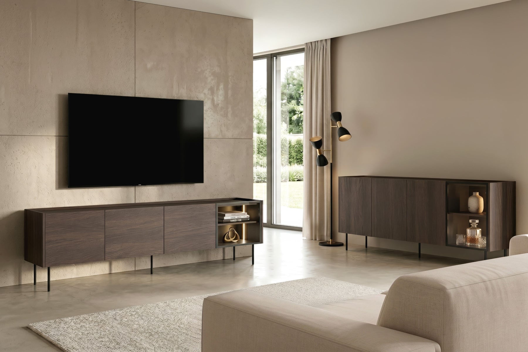 Madia 4 ante rovere con piede in metallo Ohra 220 x 40 cm