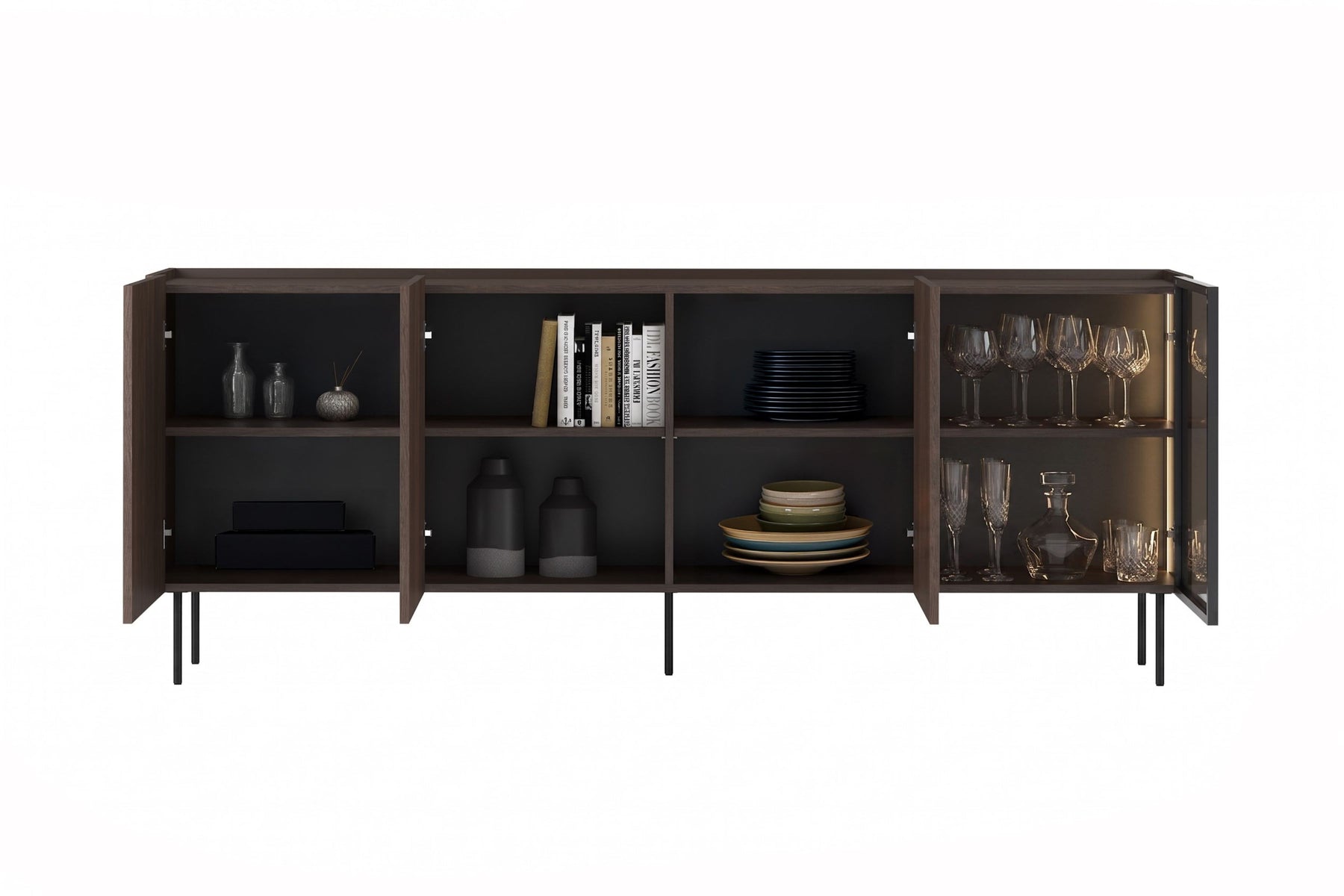 Madia 4 ante rovere con piede in metallo Ohra 220 x 40 cm