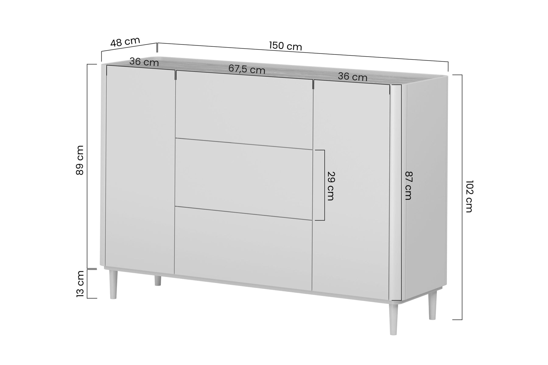 Madia 2 ante 3 cassetti Elivo 48x150 cm