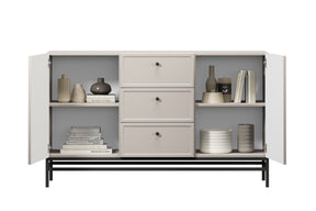 Madia 2 ante 3 cassetti cashmere con maniglie nere Lora 150x45 cm