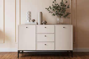 Madia 2 ante 3 cassetti cashmere con maniglie nere Lora 150x45 cm