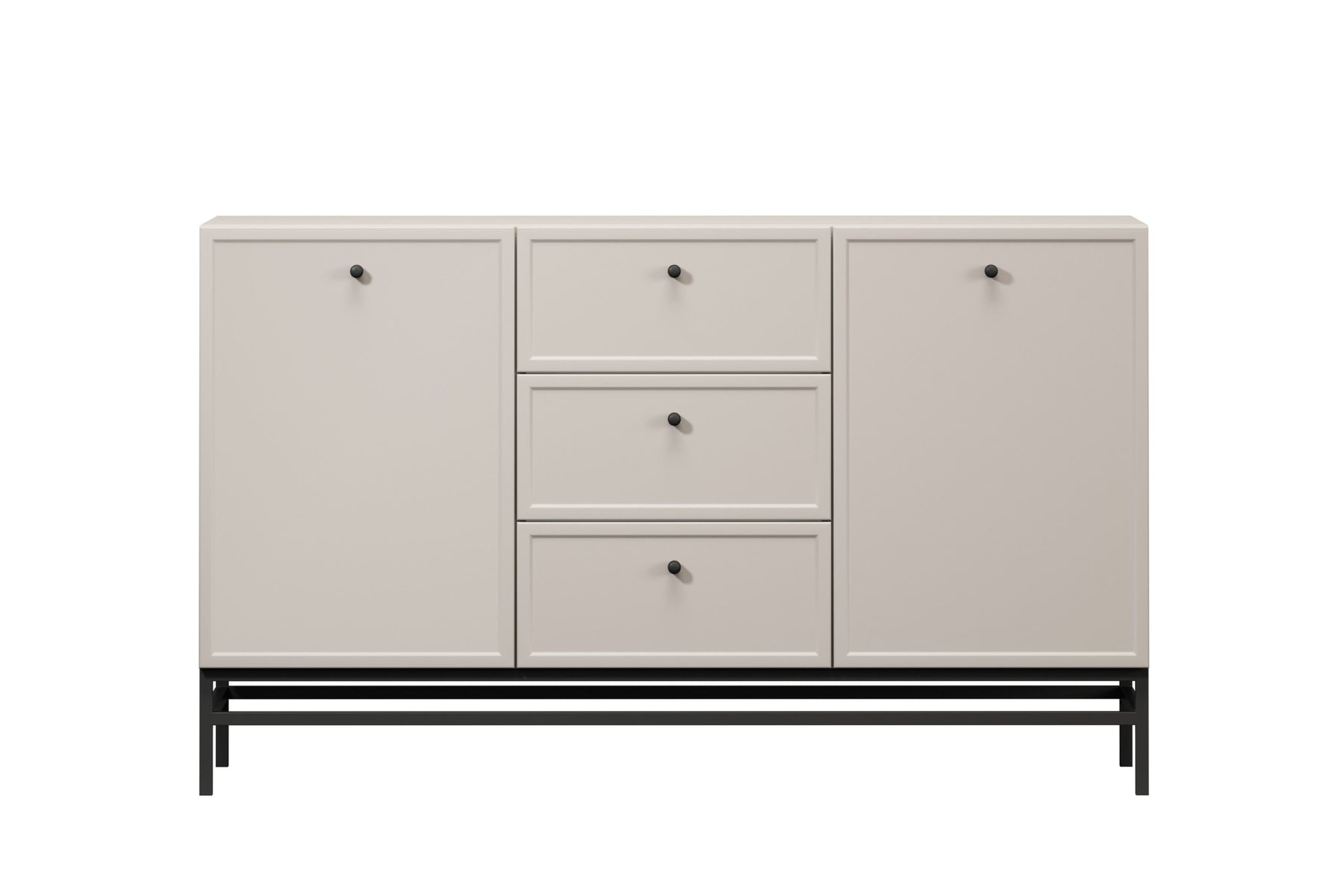 Madia 2 ante 3 cassetti cashmere con maniglie nere Lora 150x45 cm