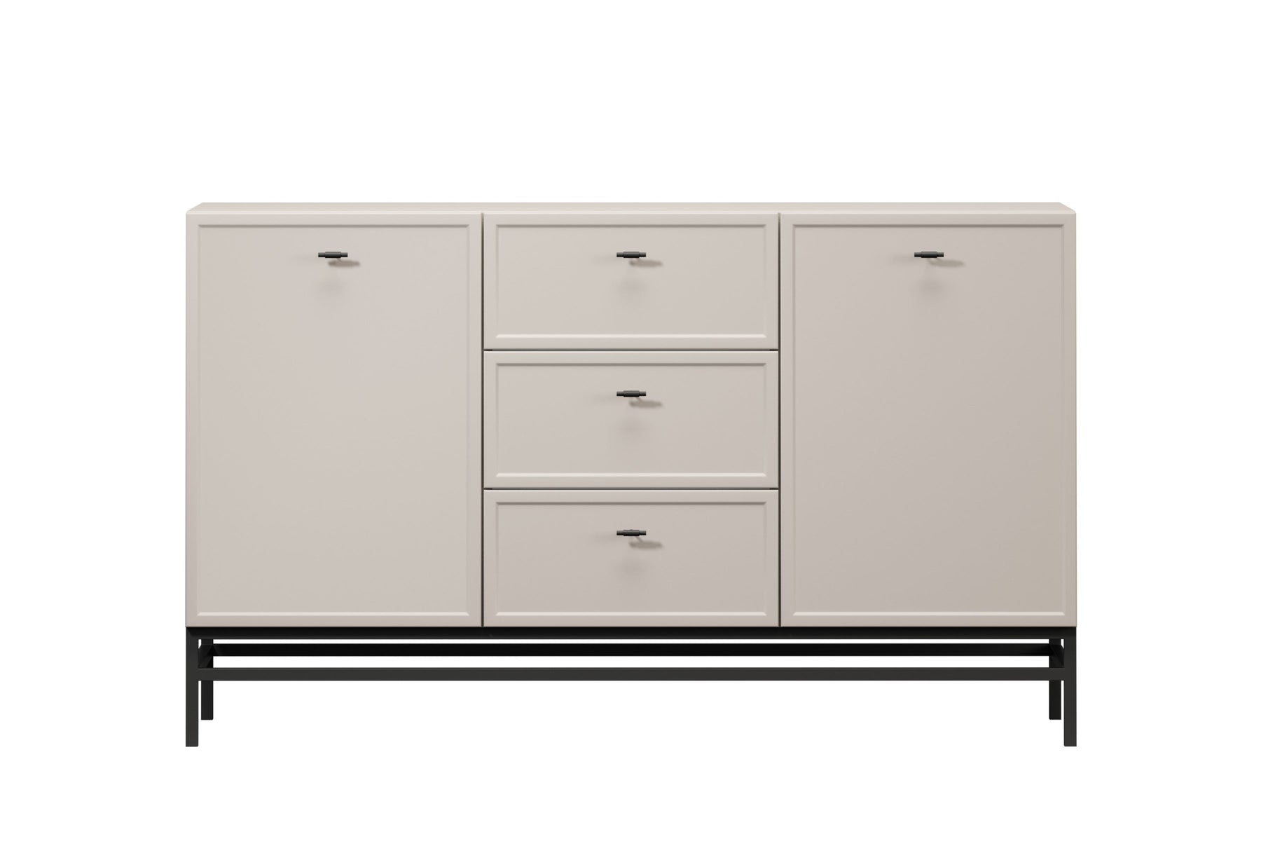 Madia 2 ante 3 cassetti cashmere con maniglie nere Lora 150x45 cm