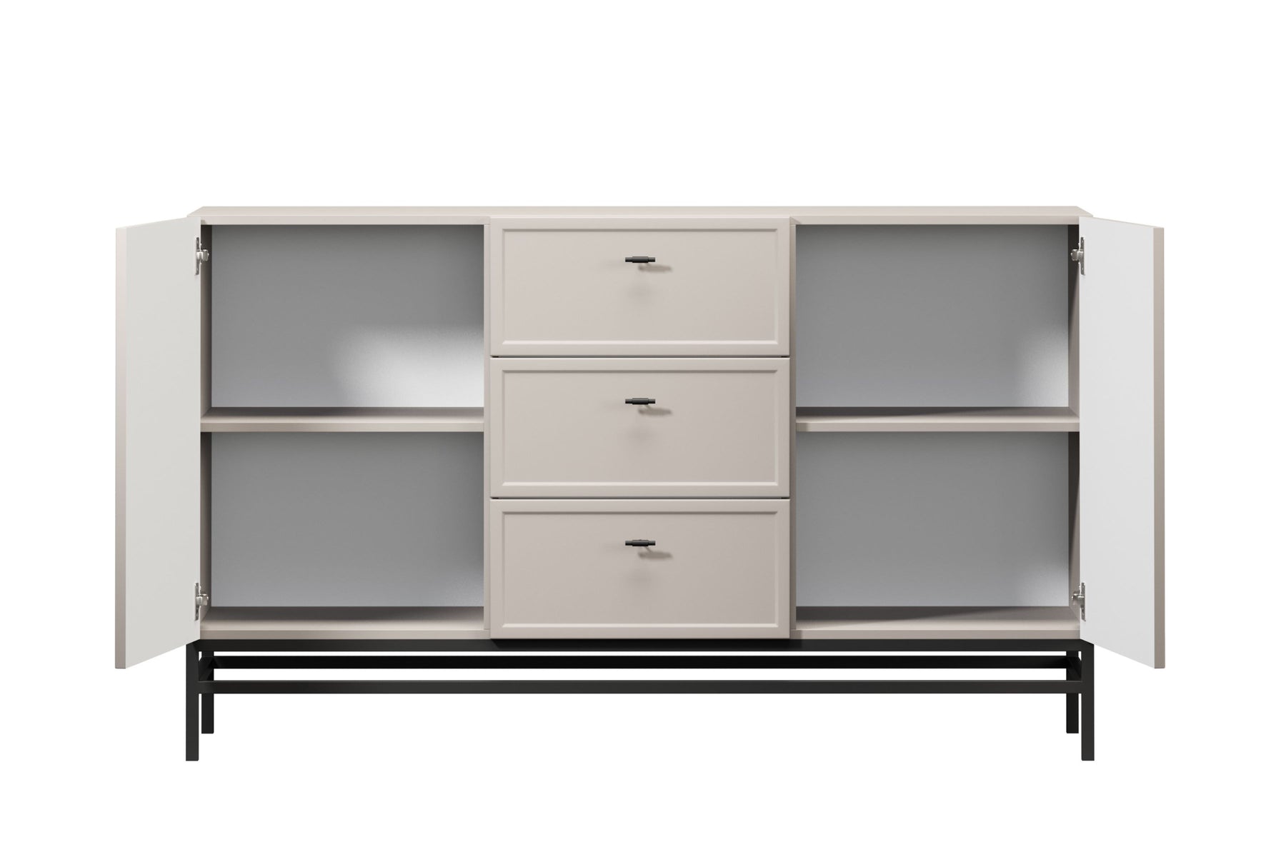 Madia 2 ante 3 cassetti cashmere con maniglie nere Lora 150x45 cm