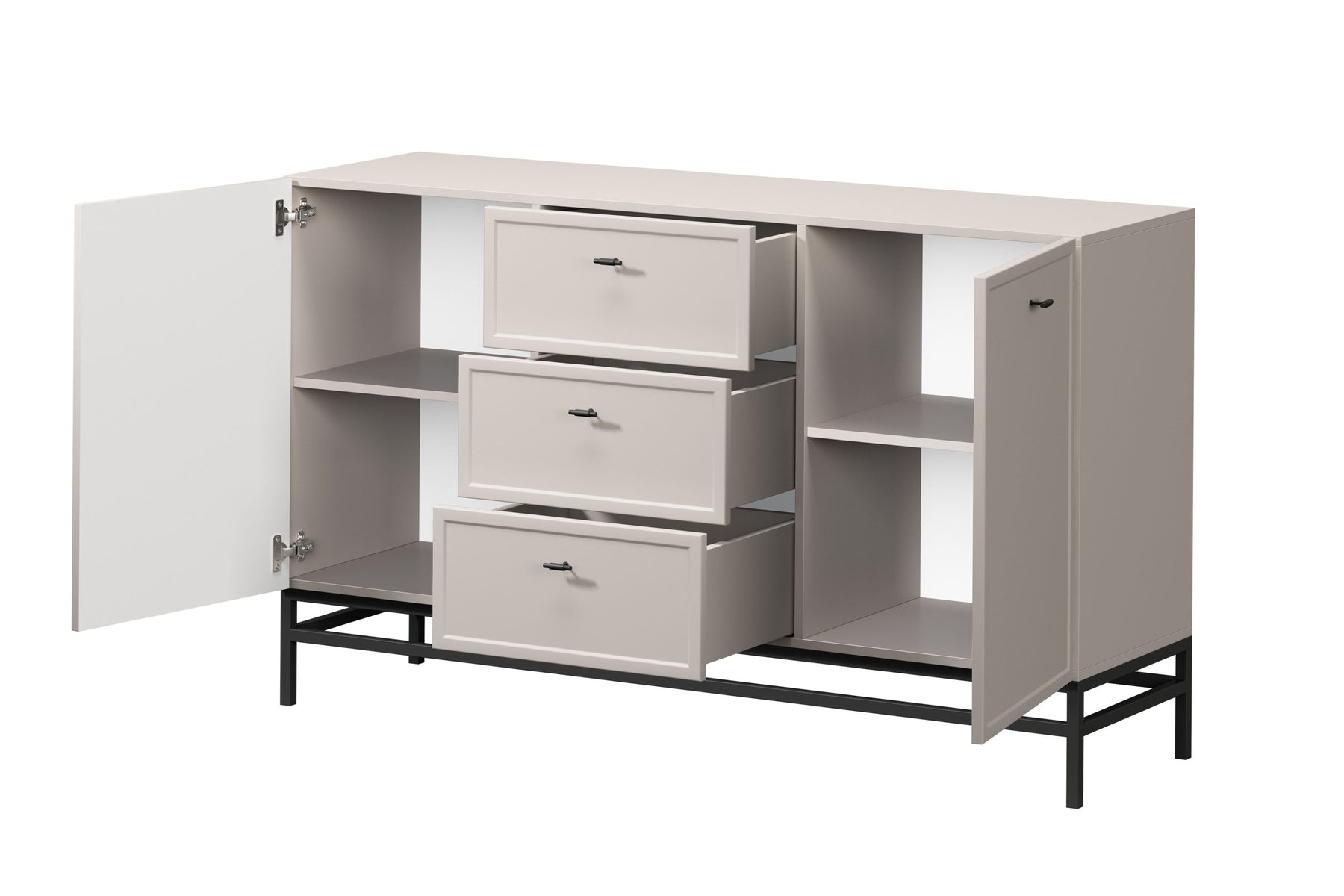 Madia 2 ante 3 cassetti cashmere con maniglie nere Lora 150x45 cm