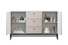 Madia 2 ante 3 cassetti cashmere con maniglie nere Lora 150x45 cm