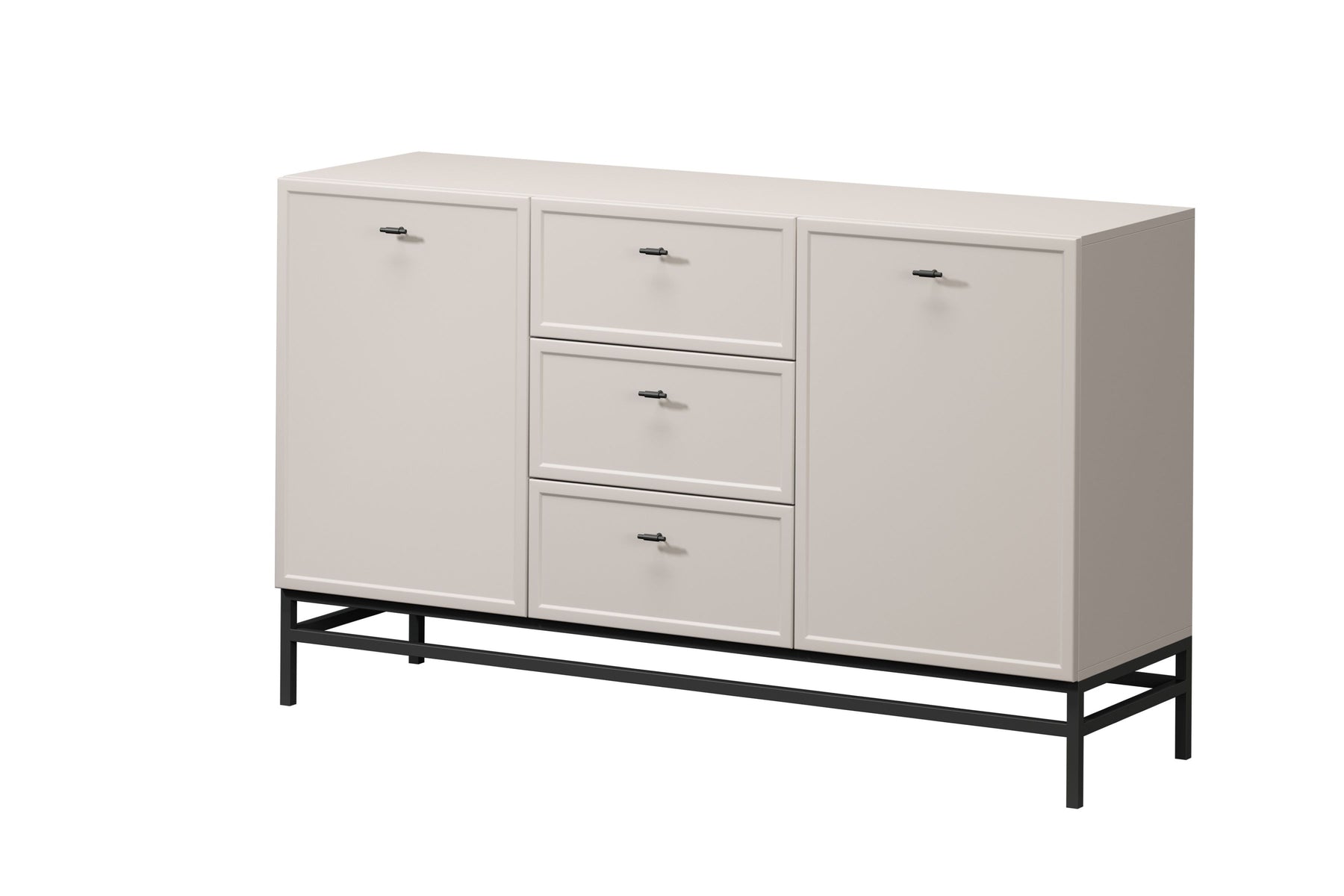 Madia 2 ante 3 cassetti cashmere con maniglie nere Lora 150x45 cm