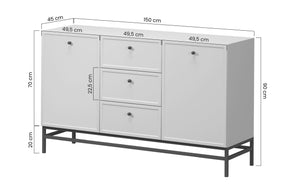 Madia 2 ante 3 cassetti cashmere con maniglie nere Lora 150x45 cm