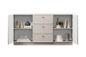 Madia 2 ante 3 cassetti cashmere con maniglie nere Lora 150x45 cm