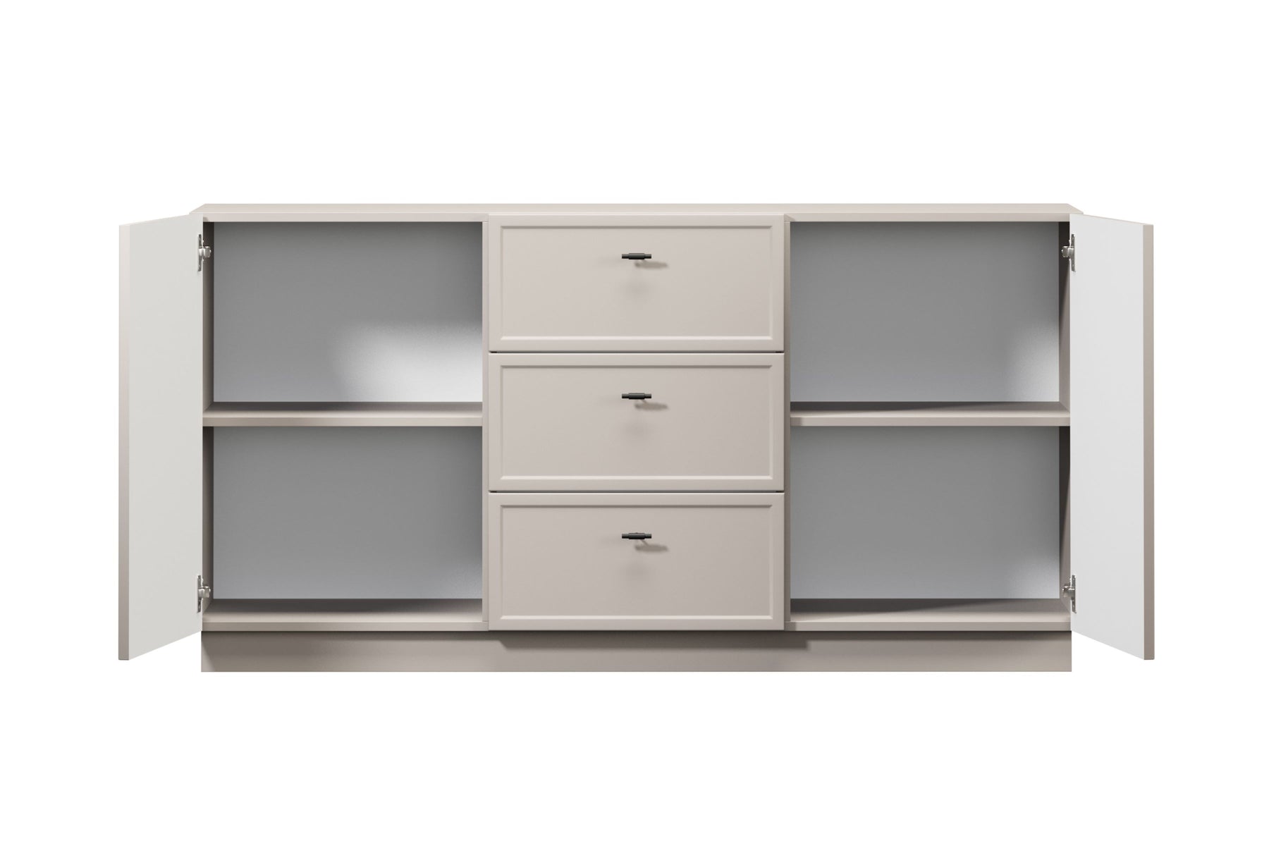 Madia 2 ante 3 cassetti cashmere con maniglie nere Lora 150x45 cm