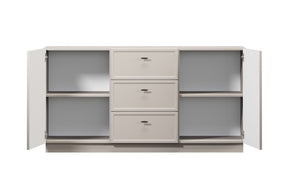 Madia 2 ante 3 cassetti cashmere con maniglie nere Lora 150x45 cm