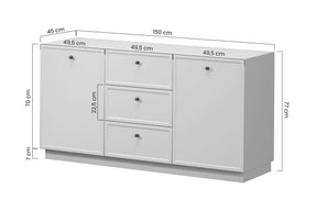 Madia 2 ante 3 cassetti cashmere con maniglie nere Lora 150x45 cm