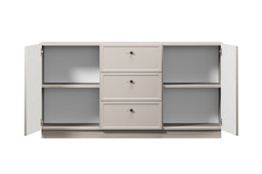 Madia 2 ante 3 cassetti cashmere con maniglie nere Lora 150x45 cm