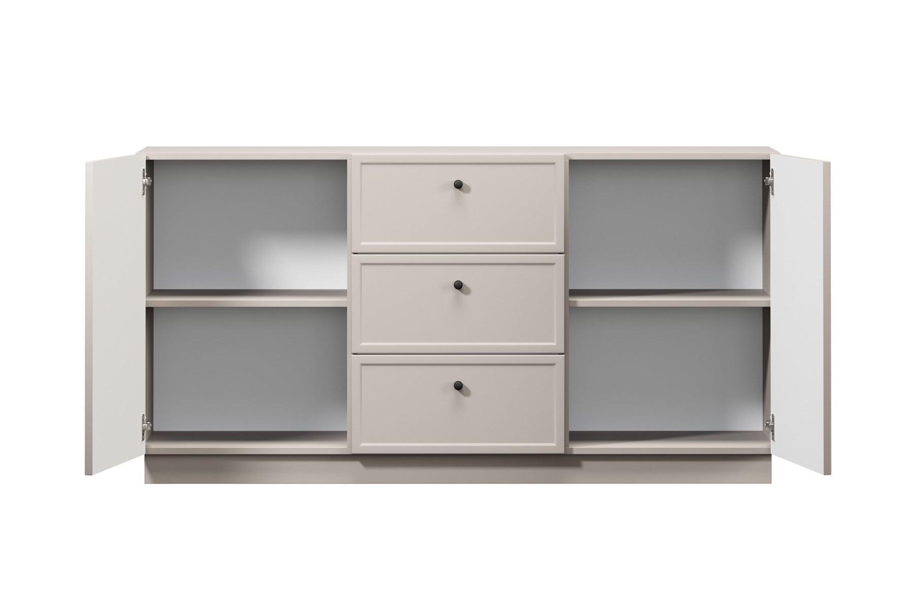 Madia 2 ante 3 cassetti cashmere con maniglie nere Lora 150x45 cm