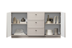 Madia 2 ante 3 cassetti cashmere con maniglie nere Lora 150x45 cm