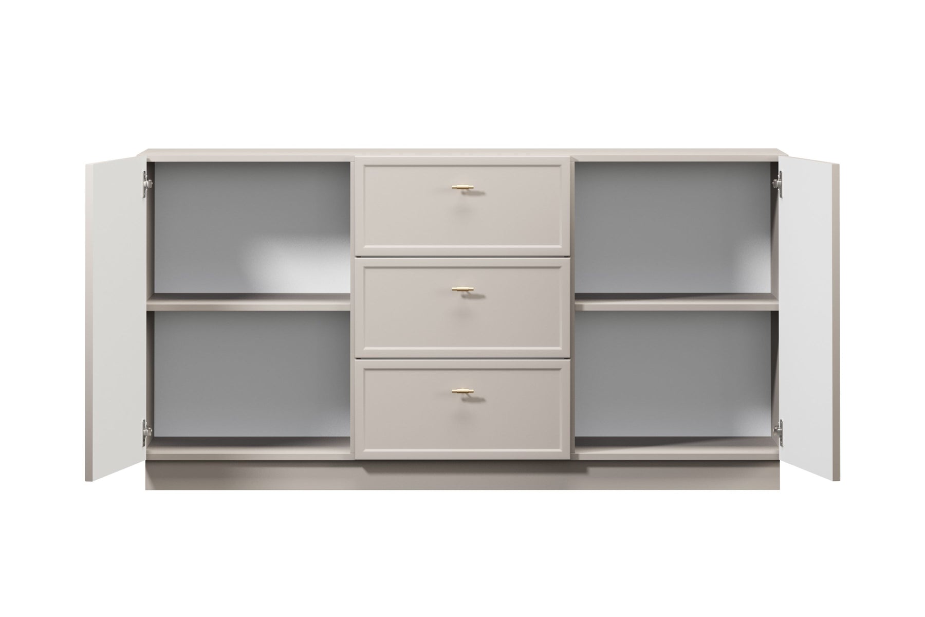 Madia 2 ante 3 cassetti cashmere con maniglie oro Lora 45x150 cm